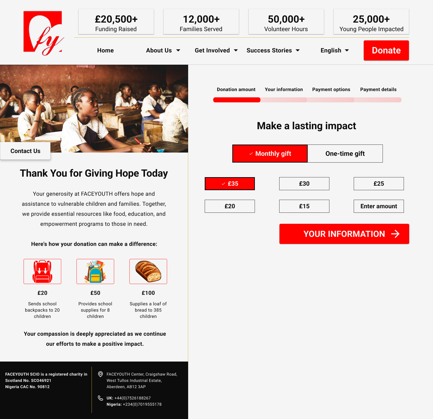 FACEYOUTH donation page